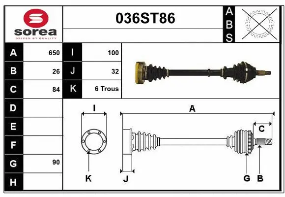 Arbre de transmission STARTCAR 036ST86