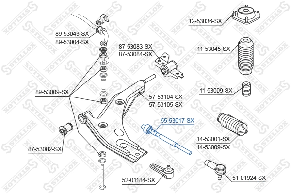 Rotule de direction intérieure, barre de connexion STELLOX 55-53017-SX