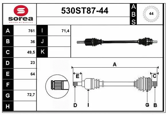 Arbre de transmission STARTCAR 530ST87-44