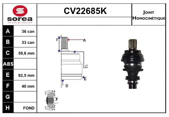 Jeu de joints, arbre de transmission EAI CV22685K