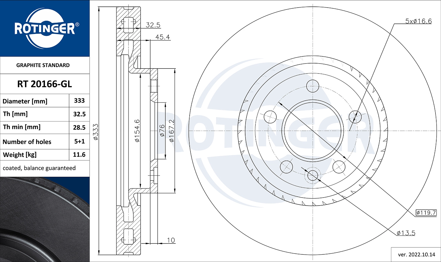 Disque de frein ROTINGER RT 20166-GL