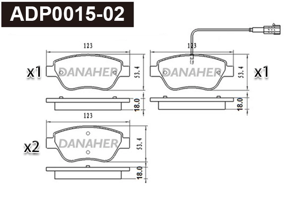 Kit de plaquettes de frein, frein à disque DANAHER ADP0015-02