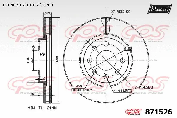 Disque de frein MAXTECH 871526
