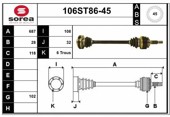 Arbre de transmission STARTCAR 106ST86-45