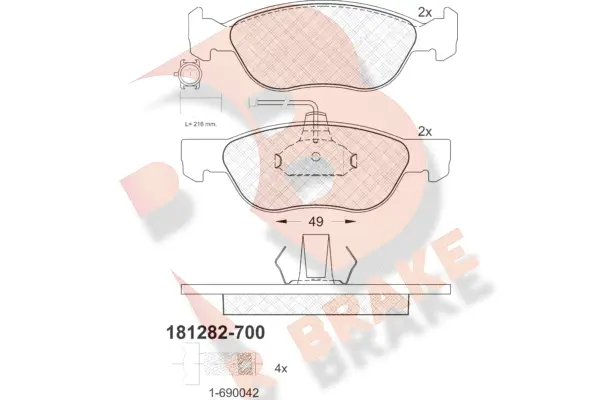 Kit de plaquettes de frein, frein à disque R BRAKE RB1282-700