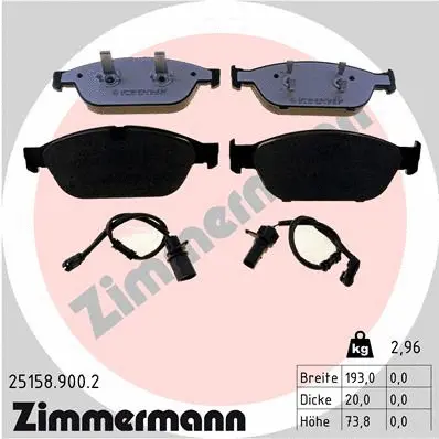 Kit de plaquettes de frein, frein à disque ZIMMERMANN 25158.900.2