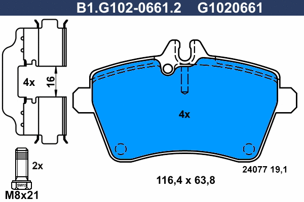 Kit de plaquettes de frein, frein à disque GALFER B1.G102-0661.2