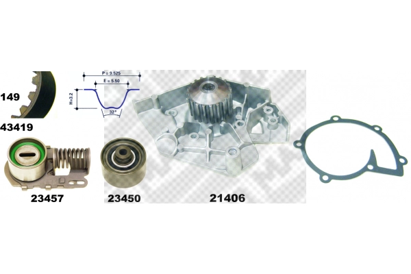 Pompe à eau + kit de courroie crantée MAPCO 41419