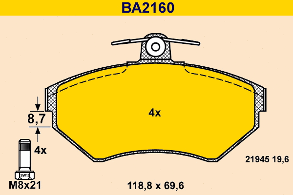 Kit de plaquettes de frein, frein à disque BARUM BA2160