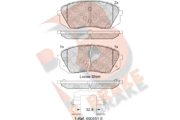 Kit de plaquettes de frein, frein à disque R BRAKE RB1826-202
