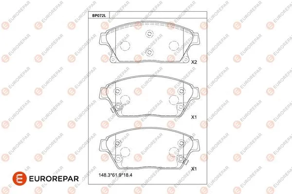 Kit de plaquettes de frein, frein à disque EUROREPAR 1681218680