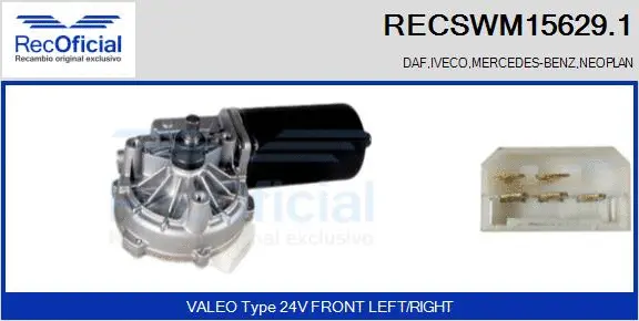 Moteur d'essuie-glace RECOFICIAL RECSWM15629.1