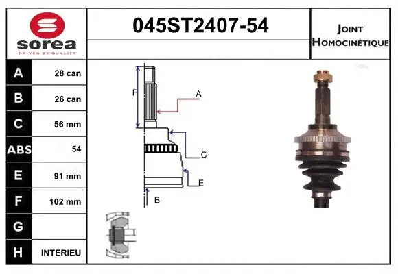 Jeu de joints, arbre de transmission STARTCAR 045ST2407-54
