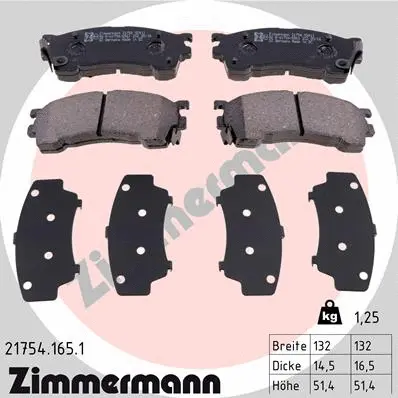 Kit de plaquettes de frein, frein à disque ZIMMERMANN 21754.165.1