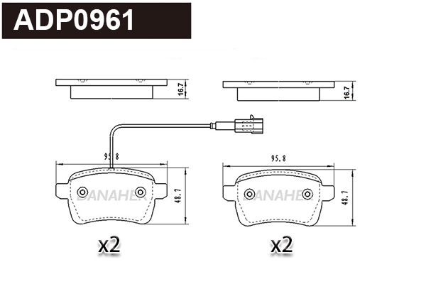 Kit de plaquettes de frein, frein à disque DANAHER ADP0961