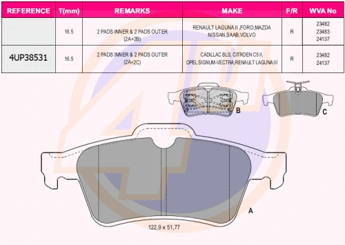 Kit de plaquettes de frein, frein à disque 4u 4UP38531