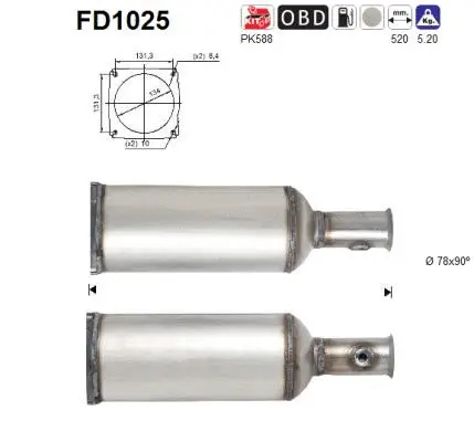 Filtre à particules / à suie, échappement AS FD1025