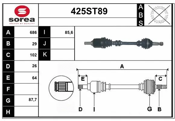 Arbre de transmission STARTCAR 425ST89