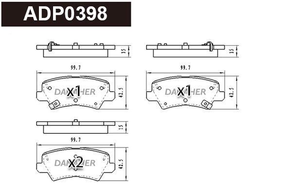 Kit de plaquettes de frein, frein à disque DANAHER ADP0398