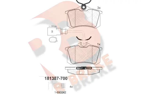 Kit de plaquettes de frein, frein à disque R BRAKE RB1387-700