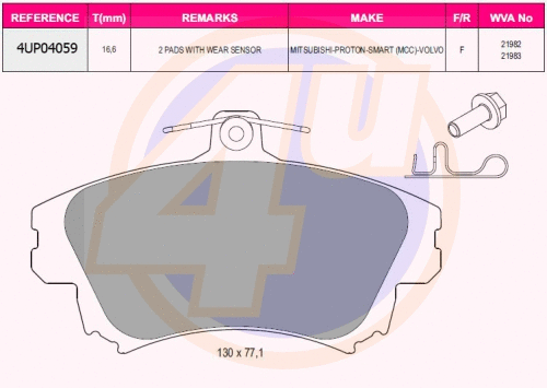 Kit de plaquettes de frein, frein à disque 4u 4UP04059