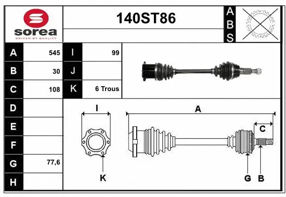 Arbre de transmission STARTCAR 140ST86