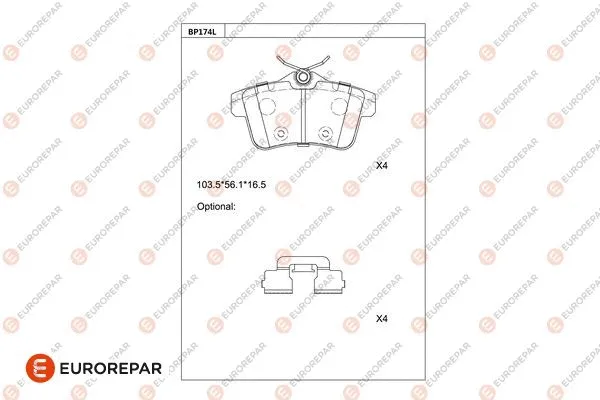 Kit de plaquettes de frein, frein à disque EUROREPAR 1681224180