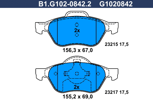 Kit de plaquettes de frein, frein à disque GALFER B1.G102-0842.2