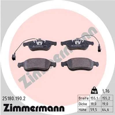 Kit de plaquettes de frein, frein à disque ZIMMERMANN 25180.190.2