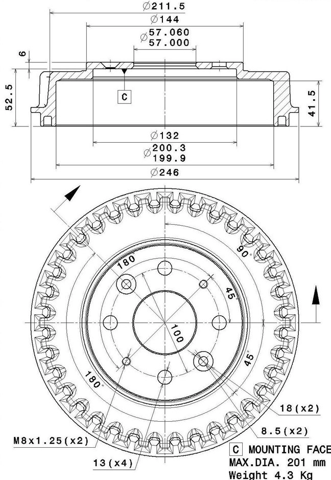 Tambour de frein VILLAR 627.0313