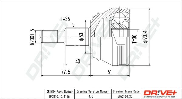 Jeu de joints, arbre de transmission Dr!ve+ DP2110.10.1116