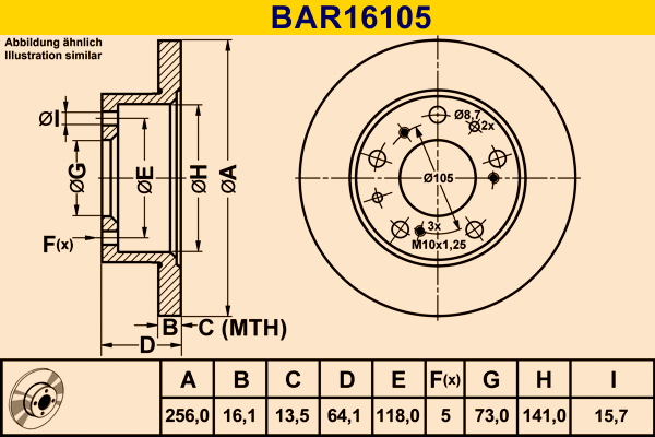 Disque de frein BARUM BAR16105