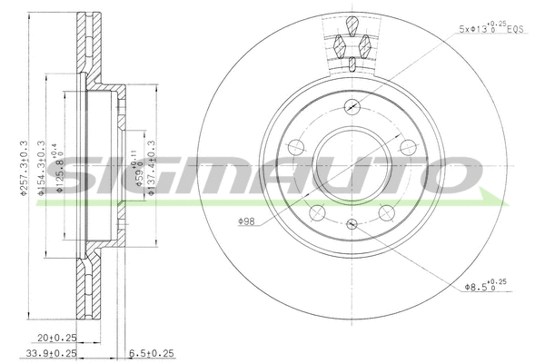 Disque de frein SIGMAUTO DBA827V