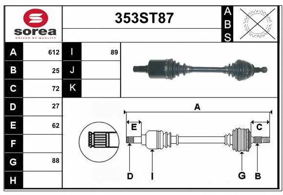 Arbre de transmission STARTCAR 353ST87