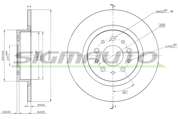 Disque de frein SIGMAUTO DBC435S