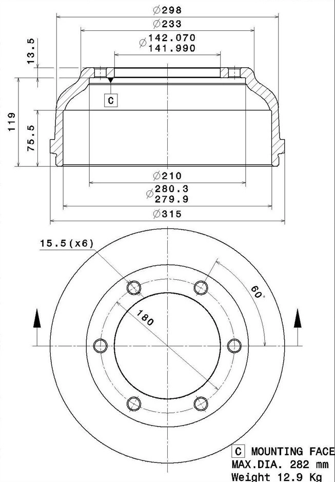 Tambour de frein VILLAR 627.0308