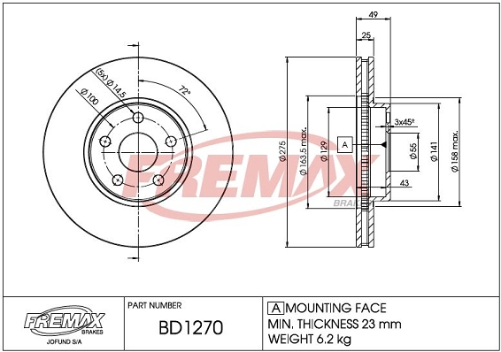 Disque de frein FREMAX BD-1270