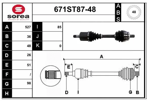 Arbre de transmission STARTCAR 671ST87-48
