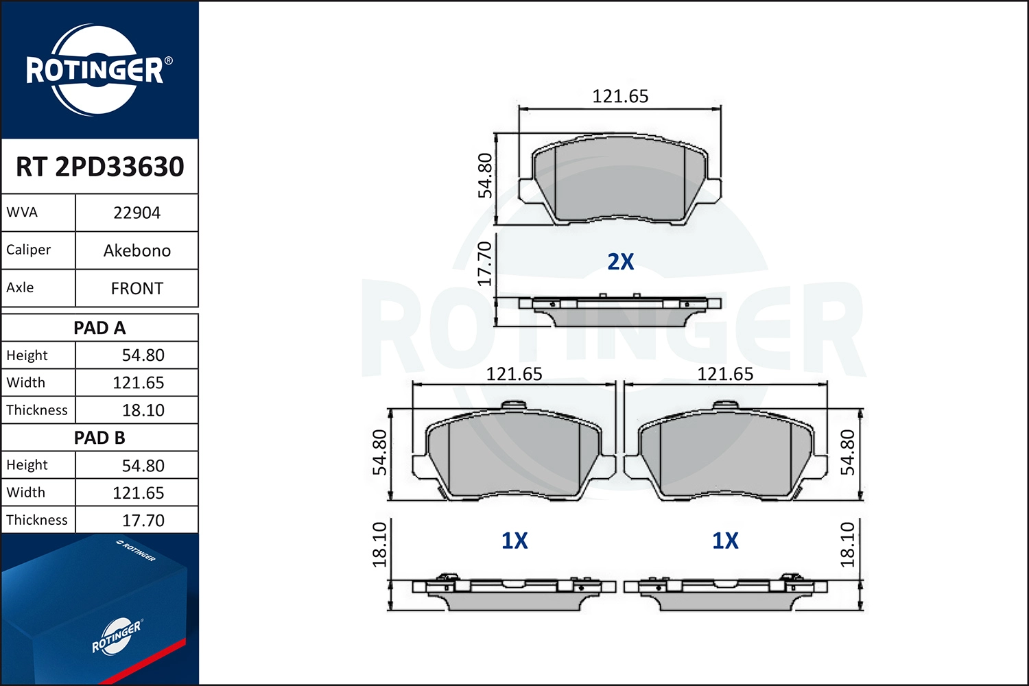 Kit de plaquettes de frein, frein à disque ROTINGER RT 2PD33630