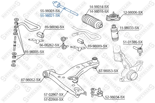 Rotule de direction intérieure, barre de connexion STELLOX 55-98021-SX