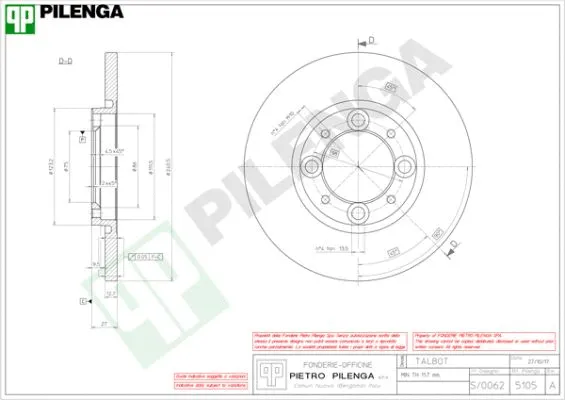 Disque de frein PILENGA 5105