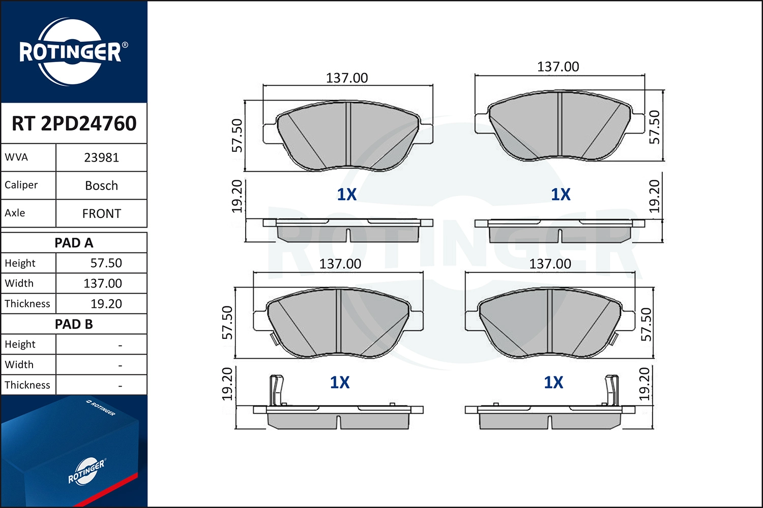 Kit de plaquettes de frein, frein à disque ROTINGER RT 2PD24760