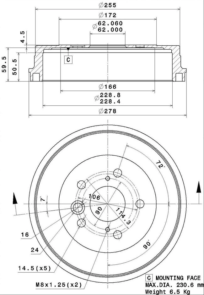 Tambour de frein VILLAR 627.0318