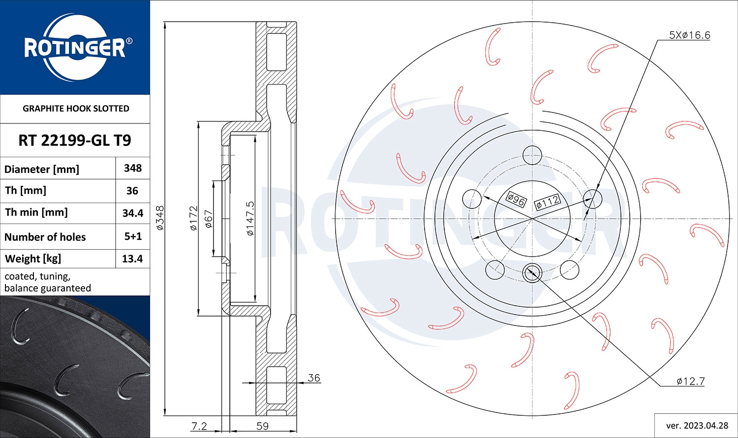 Disque de frein ROTINGER RT 22199-GL T9