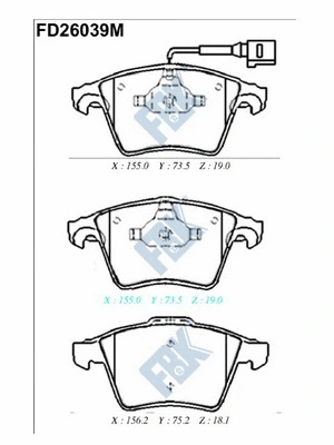 Kit de plaquettes de frein, frein à disque FBK FD26039M