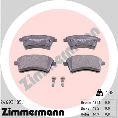 Kit de plaquettes de frein, frein à disque ZIMMERMANN 24693.185.1