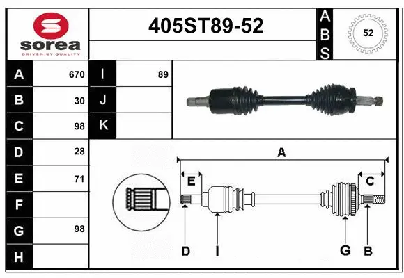 Arbre de transmission STARTCAR 405ST89-52