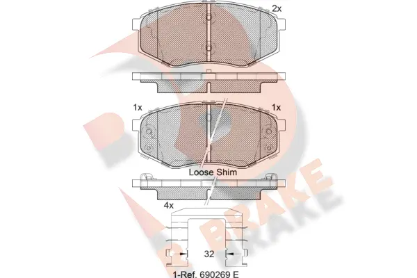 Kit de plaquettes de frein, frein à disque R BRAKE RB2094