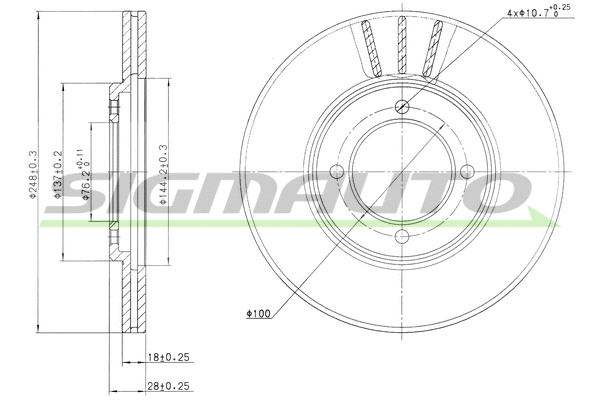 Disque de frein SIGMAUTO DBA607V