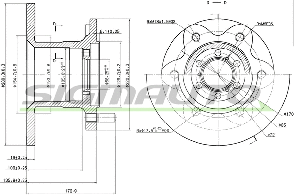 Disque de frein SIGMAUTO DBA139S